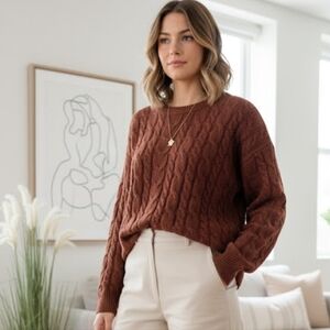 Cozycore Rust Brown Cable Knit Sweater Soft Stretchy Classic Fit Size XXL
